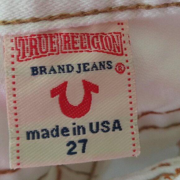 TRUE RELIGION Godiva Bobby Jean Shorts Size 27 White Custom Cut Off Embroidered - Picture 7 of 10